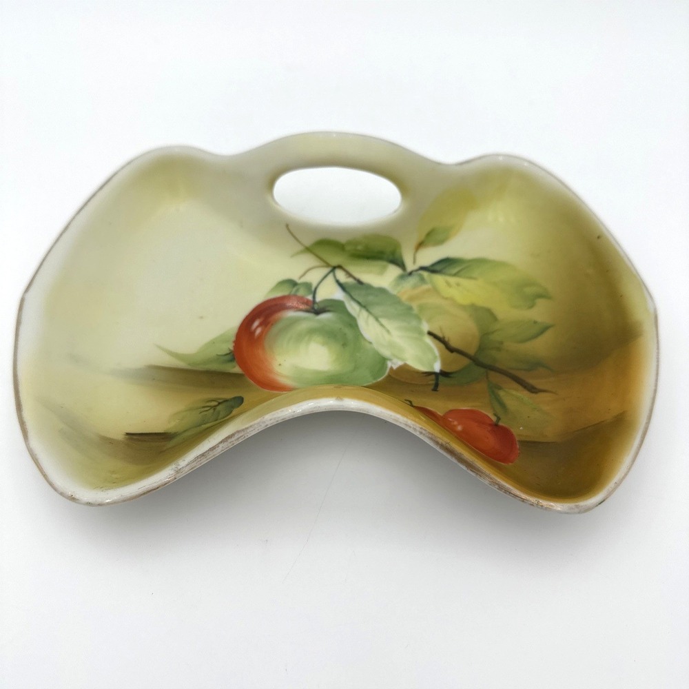 Antique Apple Trinket Bowl Elite Nippon Japan Green Red Hand Painted Porcelain
